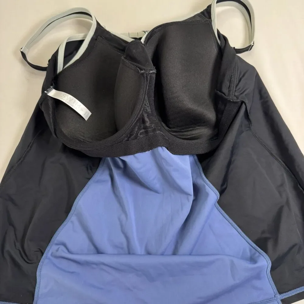 Cacique Swim Tankini Top 40DD Black Blue Underwire Support Plus Size Beach Pool - Picture 11 of 12
